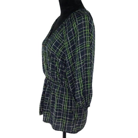 Banana Republic Blouse Navy & Green Bronze Button Workwear Popover Top Medium M - Picture 2 of 5